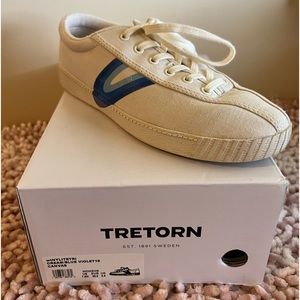Tretorn canvas, cream w/blue violet.